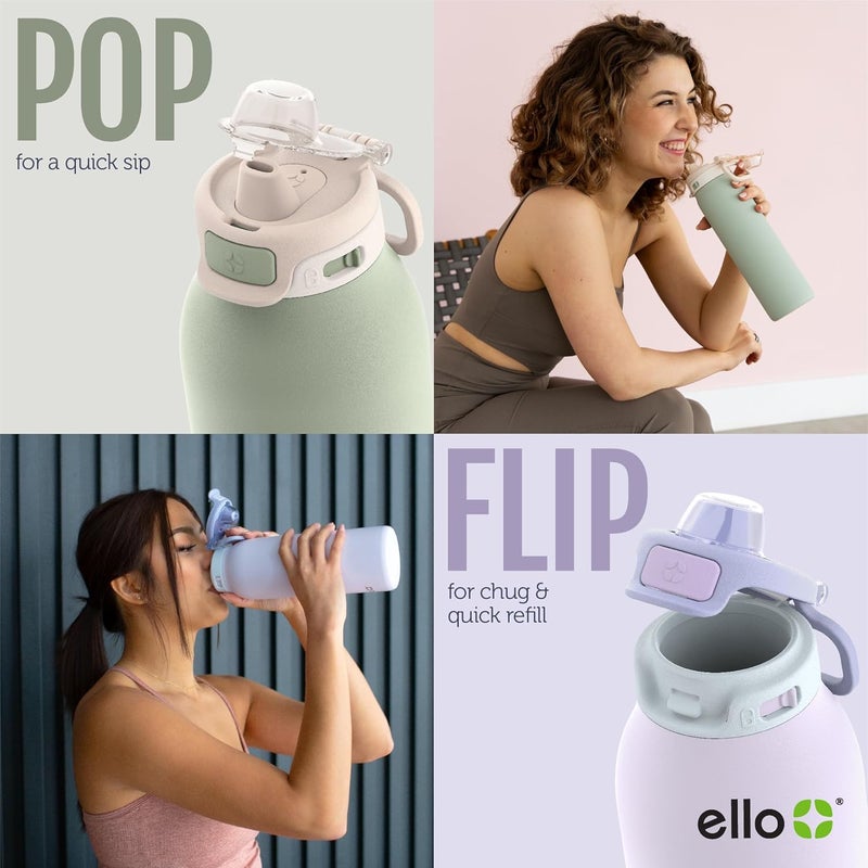 Ello Pop & Fill Stainless Steel Water Bottle with Quick Fill Technology, Double Walled Vacuum Insulated Metal, Leak Proof Locking Lid, Sip & Chug, BPA Free, Holiday Gift for Him Her, 22oz, 32oz, 40oz - Image 3